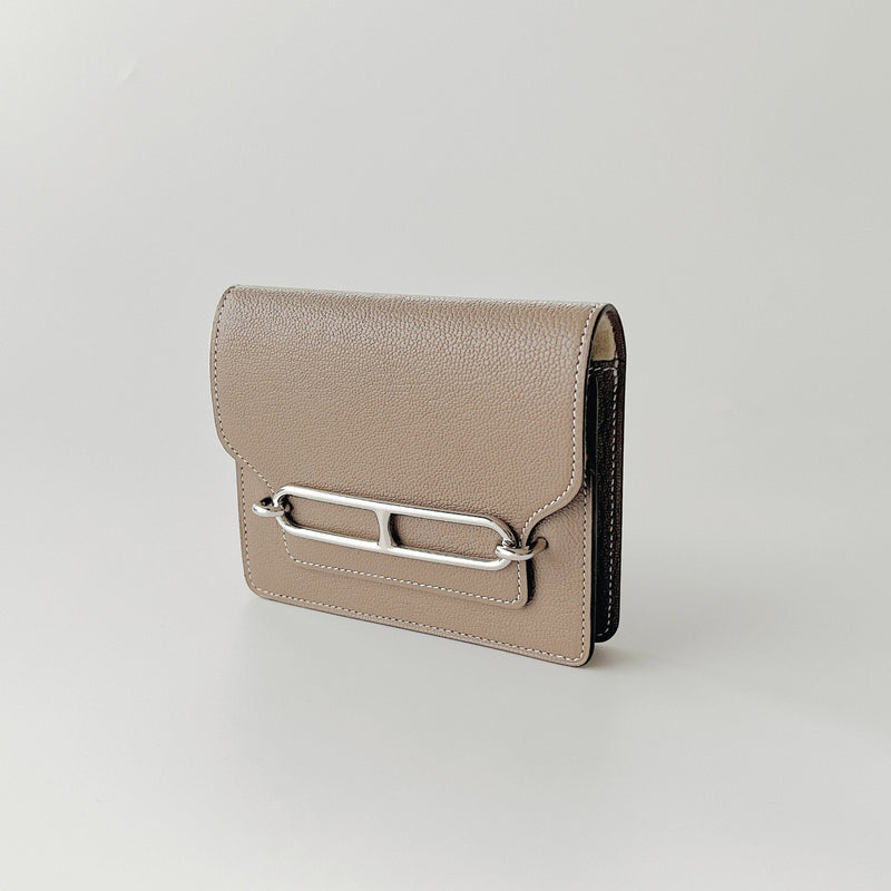 Hermes Roulis Slim Wallet In Etoupe And Silver Hardware - Found Fashion