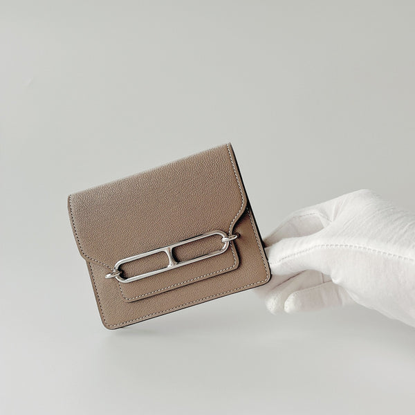 Hermes Roulis Slim Wallet In Etoupe And Silver Hardware - Found Fashion