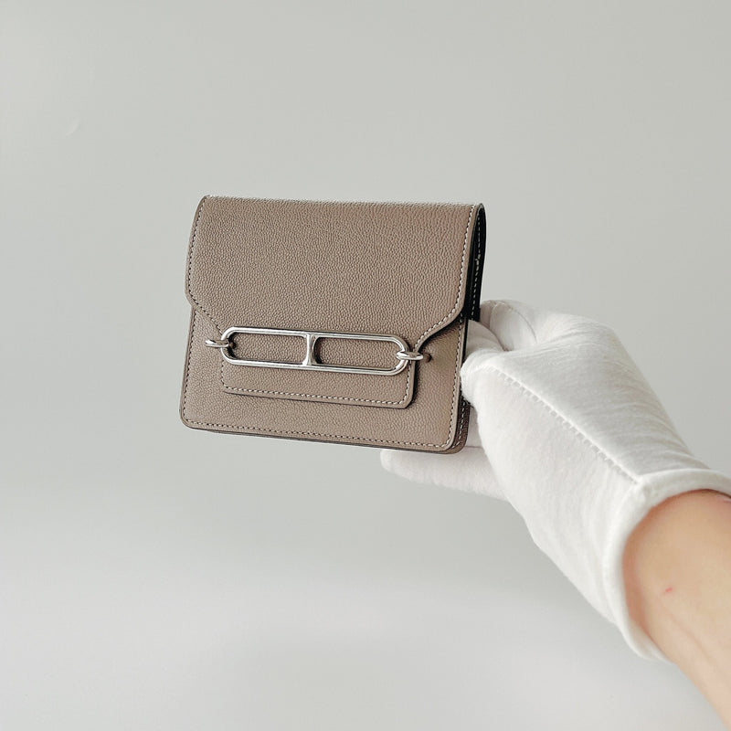 Hermes Roulis Slim Wallet In Etoupe And Silver Hardware - Found Fashion