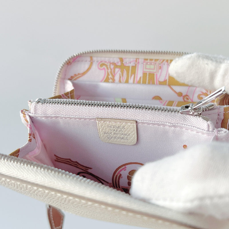 Hermes Silk'In Compact Wallet In Nata With A Mauve Sylvestre Printed Silk Interior - Found Fashion