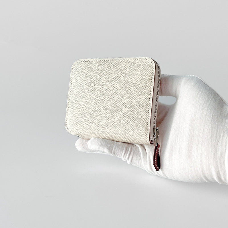 Hermes Silk'In Compact Wallet In Nata With A Mauve Sylvestre Printed Silk Interior - Found Fashion