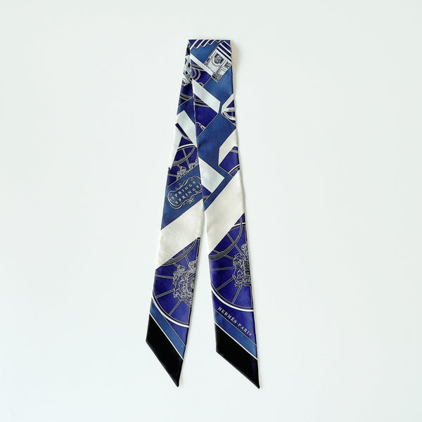 Hermes Springs Springs Twilly In Marine, Crème And Pétrole. Navy Blue. - Found Fashion