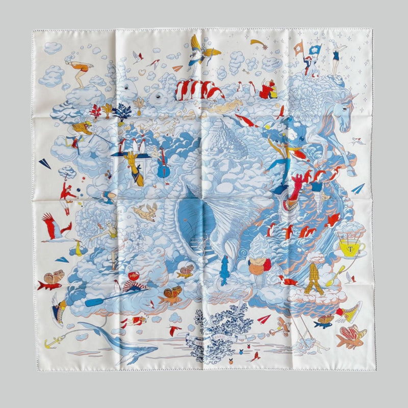 Hermès Sur Mon Nuage Scarf | Crème / Bleu Clair - Found Fashion