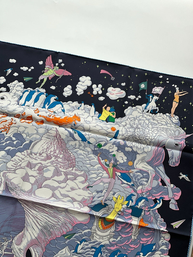 Hermes Sur Mon Nuage Scarf In Bleu Noir - Found Fashion