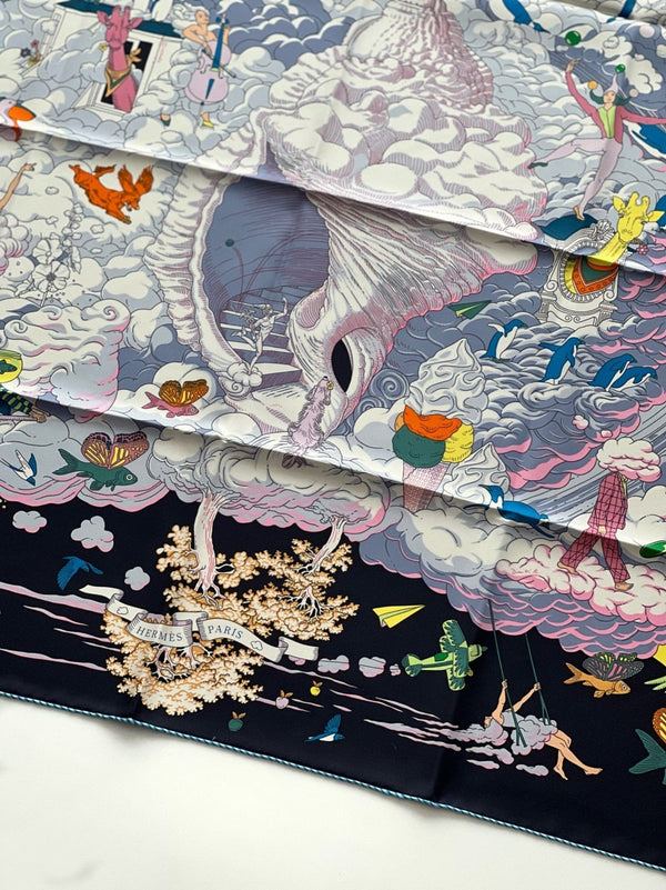 Hermes Sur Mon Nuage Scarf In Bleu Noir - Found Fashion