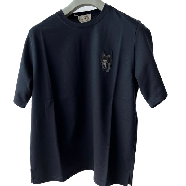 Hermes Medium T-shirt Mini Patch Cuir In Marine Blue