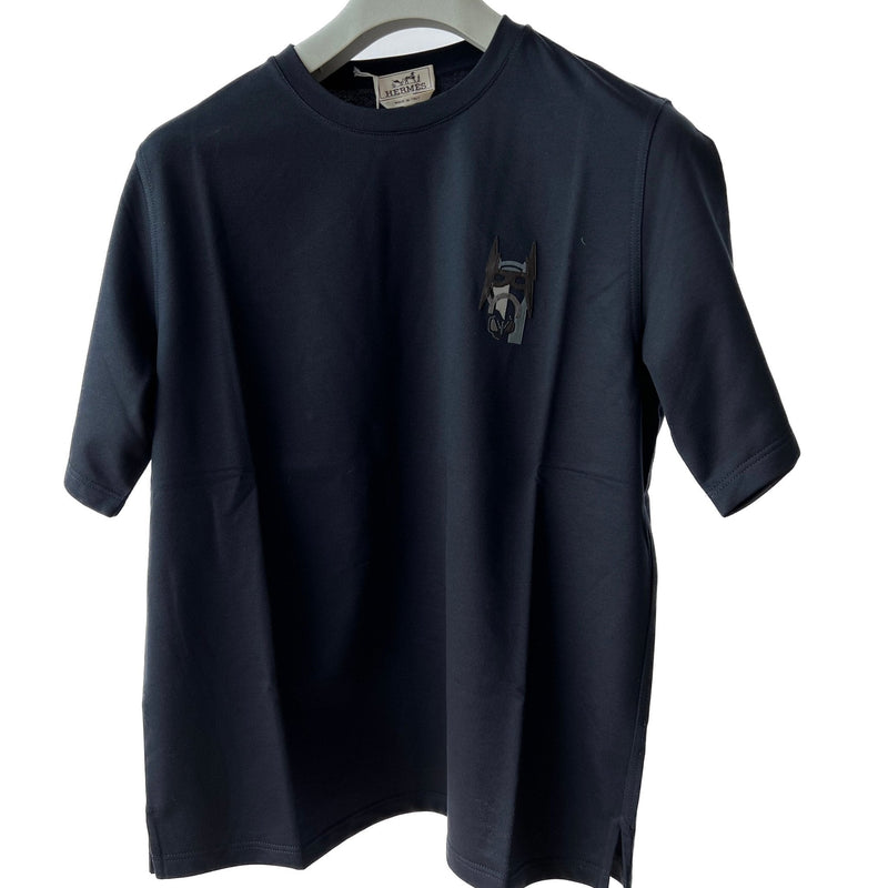 Hermes Medium T-shirt Mini Patch Cuir In Marine Blue