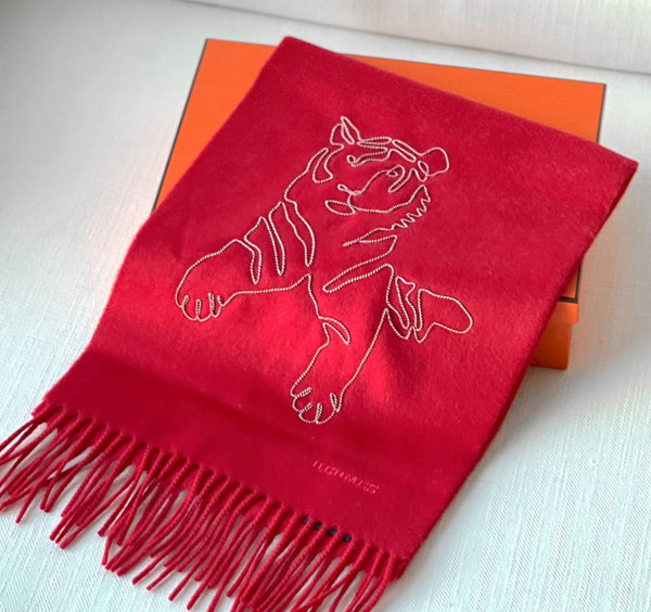 Hermès Tigre Royal Red Scarf