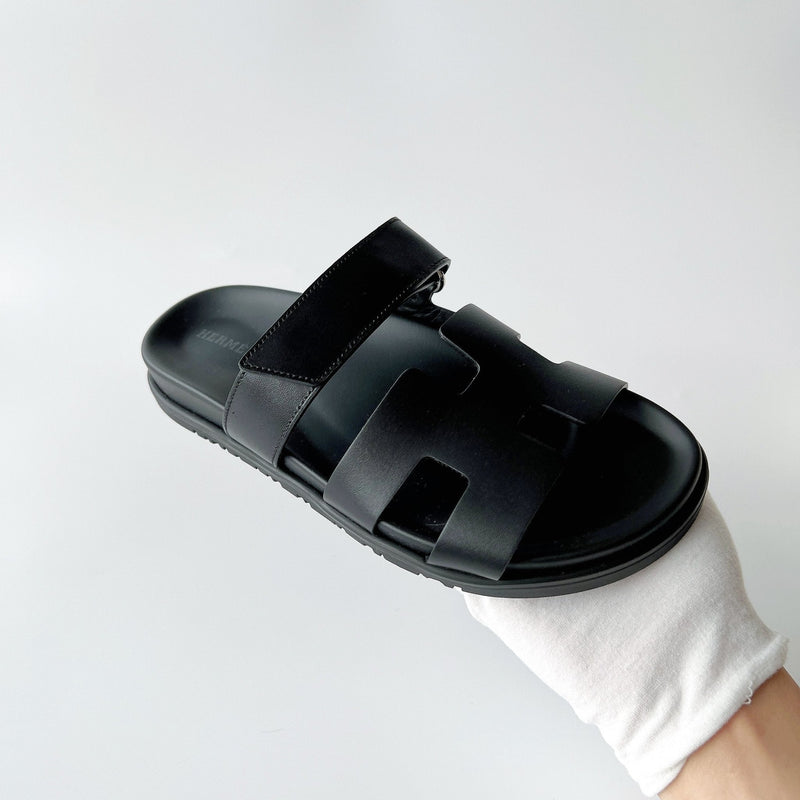Hermes Women’s Chypre Sandal In Black | Size 37.5 EU - Found Fashion