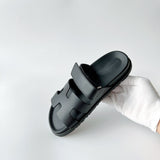 Hermes Women’s Chypre Sandal In Black | Size 39.5 EU - Found Fashion