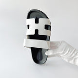 Hermes Women's Chypre Sandal In White & Black Leather, Size 36 - Found Fashion