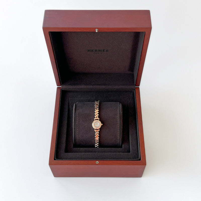 Hermes Women's Faubourg Polka Watch In Rose Gold And Diamonds, Mini Model, 15.5mm - Found Fashion