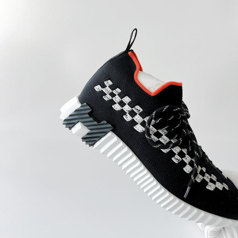 Hermes Women's Flex Sneakers In Black And White, Size 38 - Found Fashion