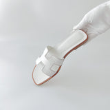 Hermes Women's Oran Sandal In White, Size 37.5 - Found Fashion
