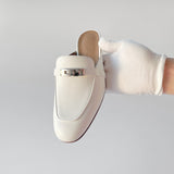 Hermes Women's Oz Mule In White With A Silver Buckle, Size 39 - Found Fashion