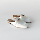 Hermes Women's Oz Mule In White With A Silver Buckle, Size 39 - Found Fashion