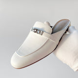 Hermes Women's Oz Mule In White With A Silver Buckle, Size 39 - Found Fashion