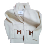Hermes Women's Wool Knit Jacket With Leather Details In Cream, Size 34 - Found Fashion