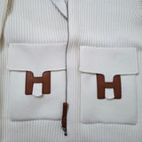 Hermes Women's Wool Knit Jacket With Leather Details In Cream, Size 34 - Found Fashion