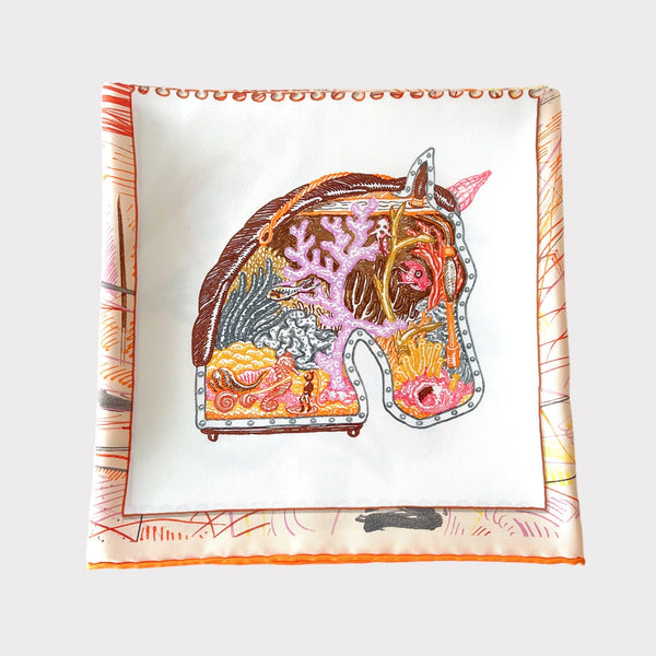 Hermes Chevaloscope Scarf In Blanc / Orange / Parme