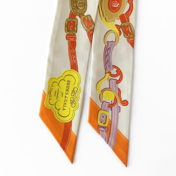 Hermes Brides de Gala Applique Pique Twilly In Cream, Orange And Yellow