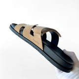 Hermes Men's Chypre Sandal In Beige And Black, Size 45 EU
