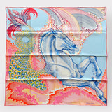 Hermes Cheval Sirene Double Face Scarf 90, Bleu Ciel, Rose and Blanc