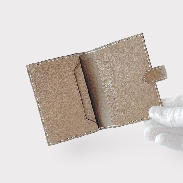 Hermes Bearn Cardholder In Etoupe With Palladium Closure