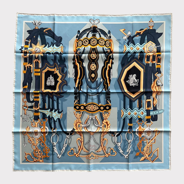 Hermes Brides et Destin Scarf In Bleu Jean / Mordoré / Ciel
