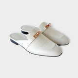 Hermes Women's Oz Mules In Beige Glaise Croc And Rose Gold Hardware, Size 38