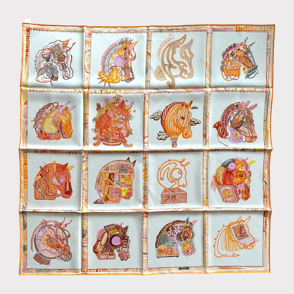 Hermes Chevaloscope Scarf In Blanc / Orange / Parme