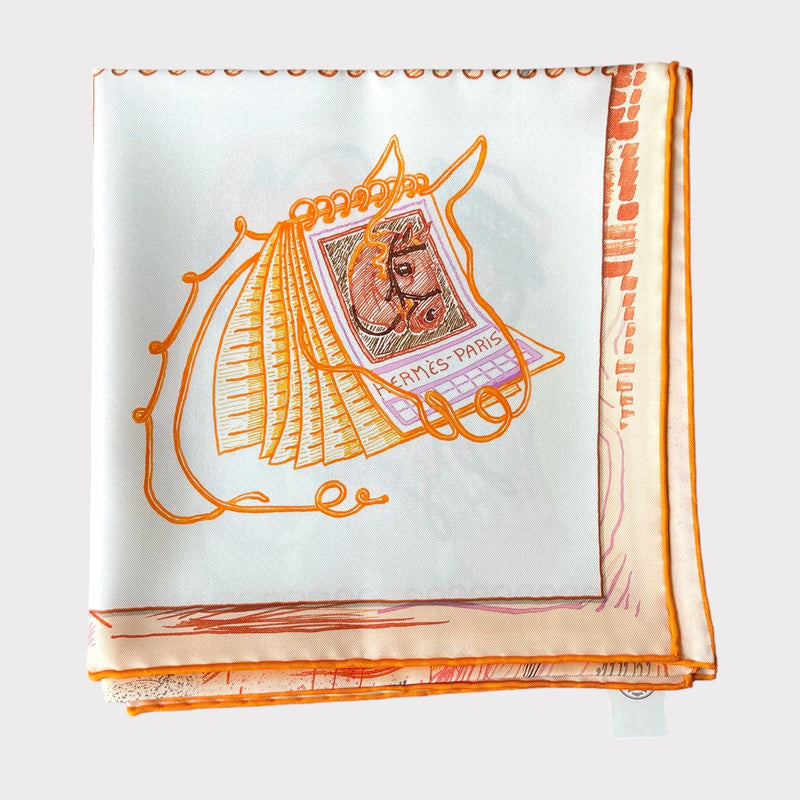 Hermes Chevaloscope Scarf In Blanc / Orange / Parme