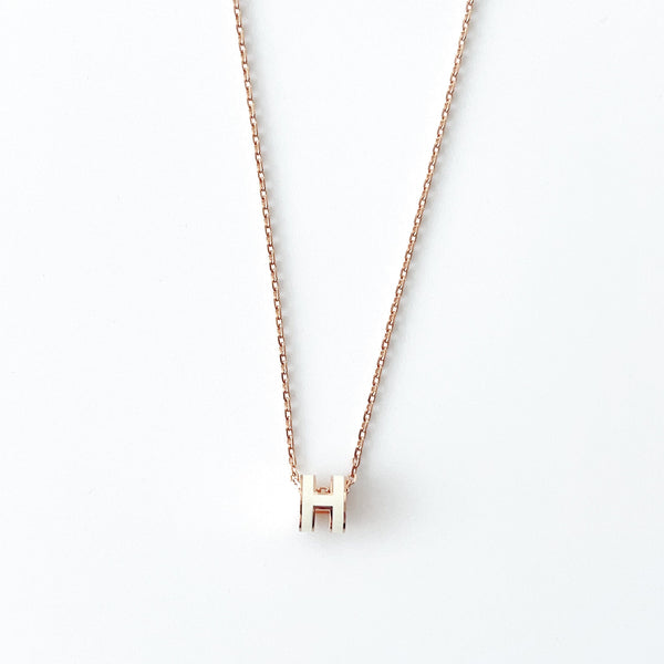 Hermes Mini Pop H Necklace In White & Rose Gold