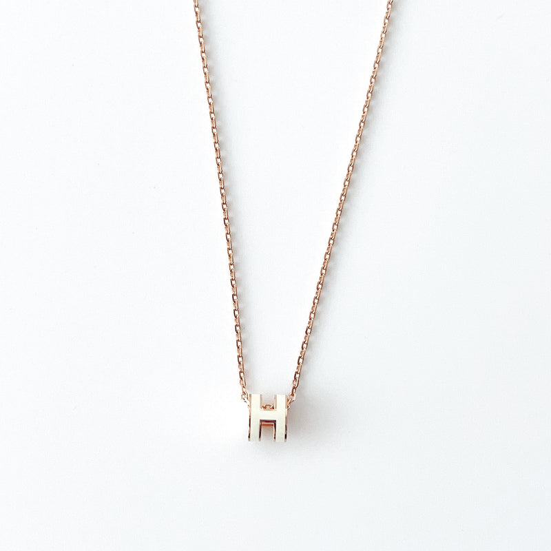 Hermes Mini Pop H Necklace In White & Rose Gold