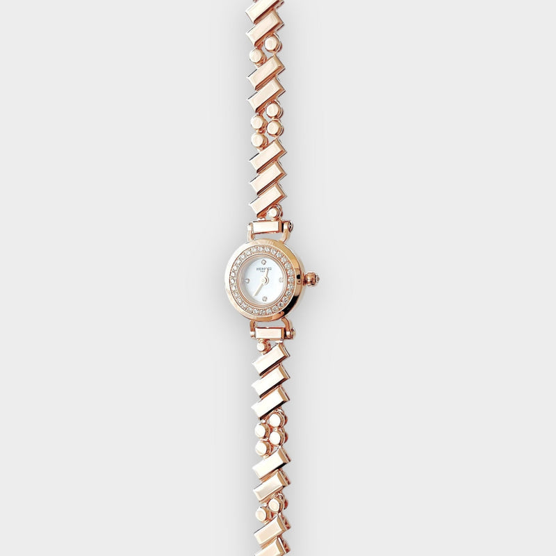 Hermes Faubourg Polka Watch In Rose Gold And Diamonds, Mini Model, 15mm