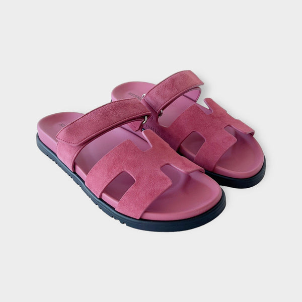 Hermès Chypre Suede Sandal In Rose Aphrodite, Size 36