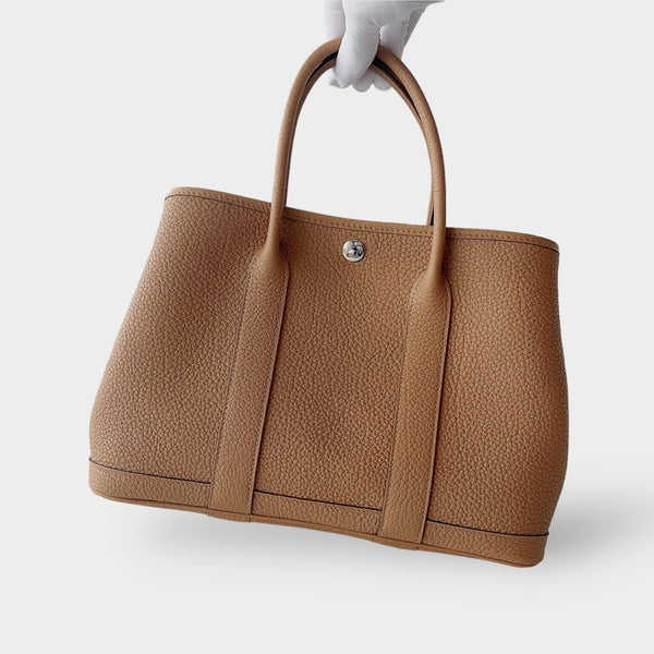 Hermès Garden Party 30 Bag In Biscuit Negonda Leather, Palladium Hardware