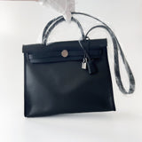 Hermes Herbag Zip 31 Bag In Noir & Ecru Berline Canvas, With Palladium Plated Hardware