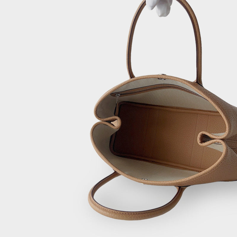 Hermès Garden Party 30 Bag In Biscuit Negonda Leather, Palladium Hardware