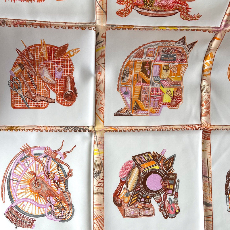 Hermes Chevaloscope Scarf In Blanc / Orange / Parme
