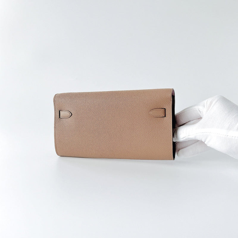 Hermes Rare Kelly Classique To Go Wallet, Chai And Mauve Sylvestre