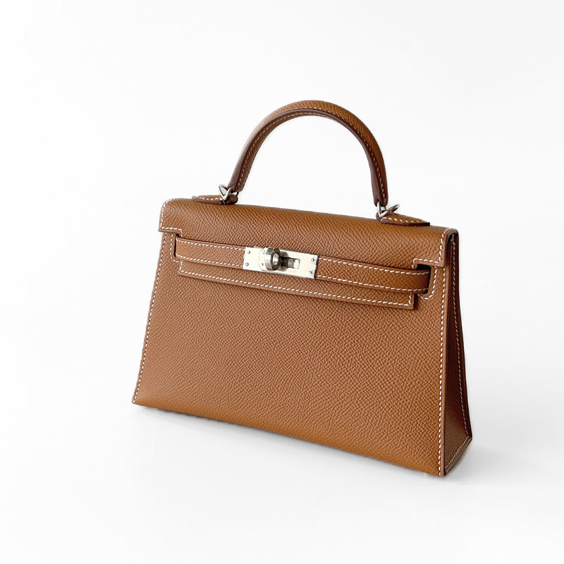 Hermes Mini Kelly II Sellier In Gold With Silver Hardware, Epsom Leather