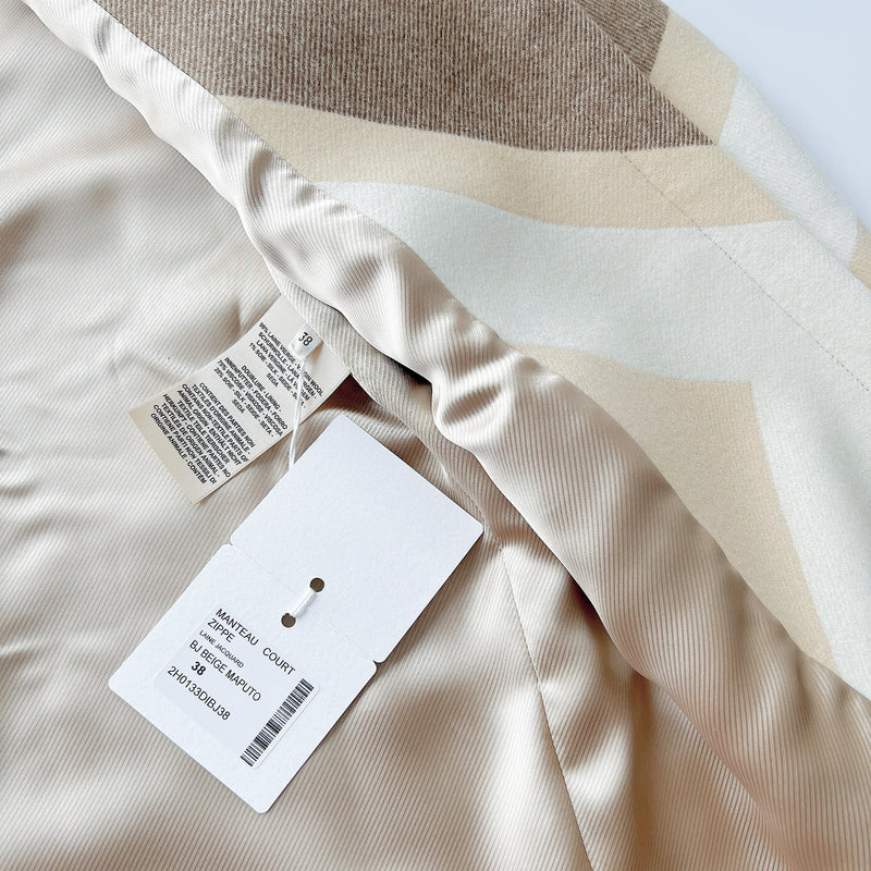 Hermes Mosaique Short Wool Coat In Beige Maputo | Size 38