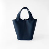 Hermes Picotin Lock Bag 18 In Bleu de Prusse (Blue) Clemence Leather And Palladium Hardware