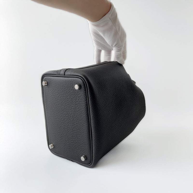 Hermes Picotin Lock Bag 18 In Ébene, Brown Clemence Leather And Palladium Hardware