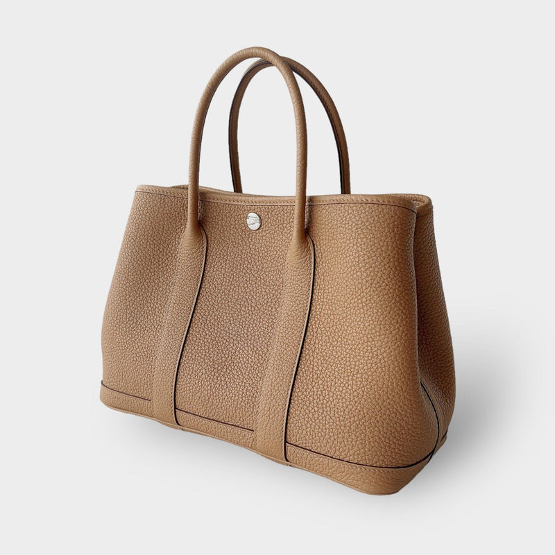 Hermès Garden Party 30 Bag In Biscuit Negonda Leather, Palladium Hardware