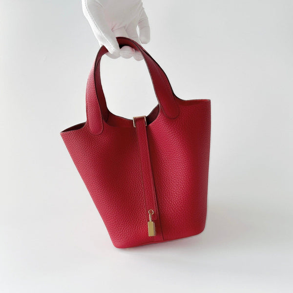 Hermes Picotin Lock Bag 18 In Red Vermillon Leather And Gold Hardware