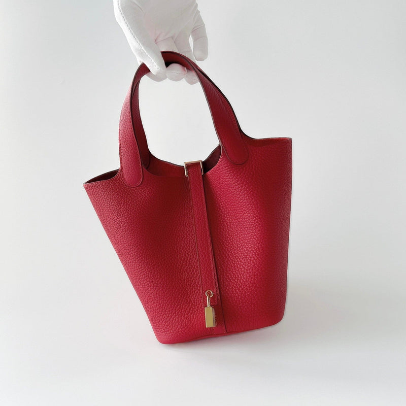 Hermes Picotin Lock Bag 18 In Red Vermillon Leather And Gold Hardware