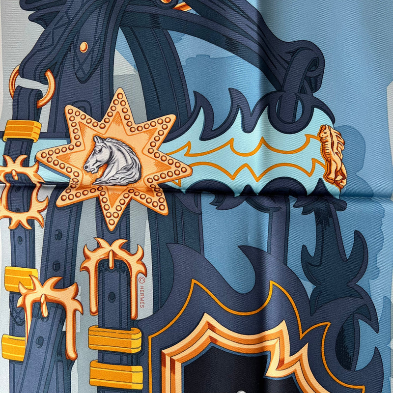 Hermes Brides et Destin Scarf In Bleu Jean / Mordoré / Ciel