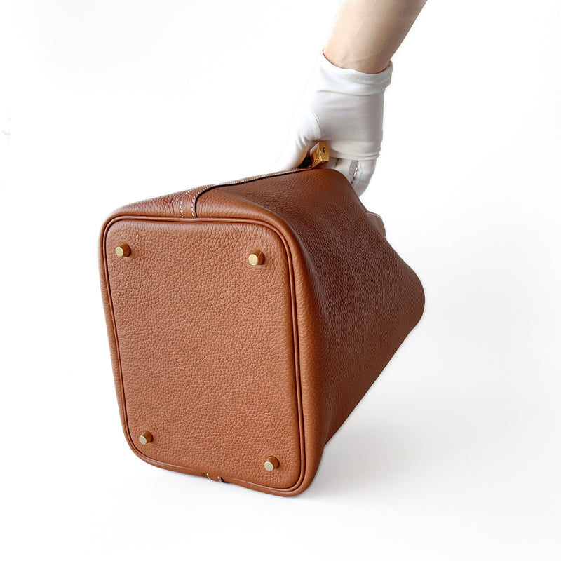 Hermes Picotin Lock 22 Bag In Gold Clemence Leather And Gold Hardware